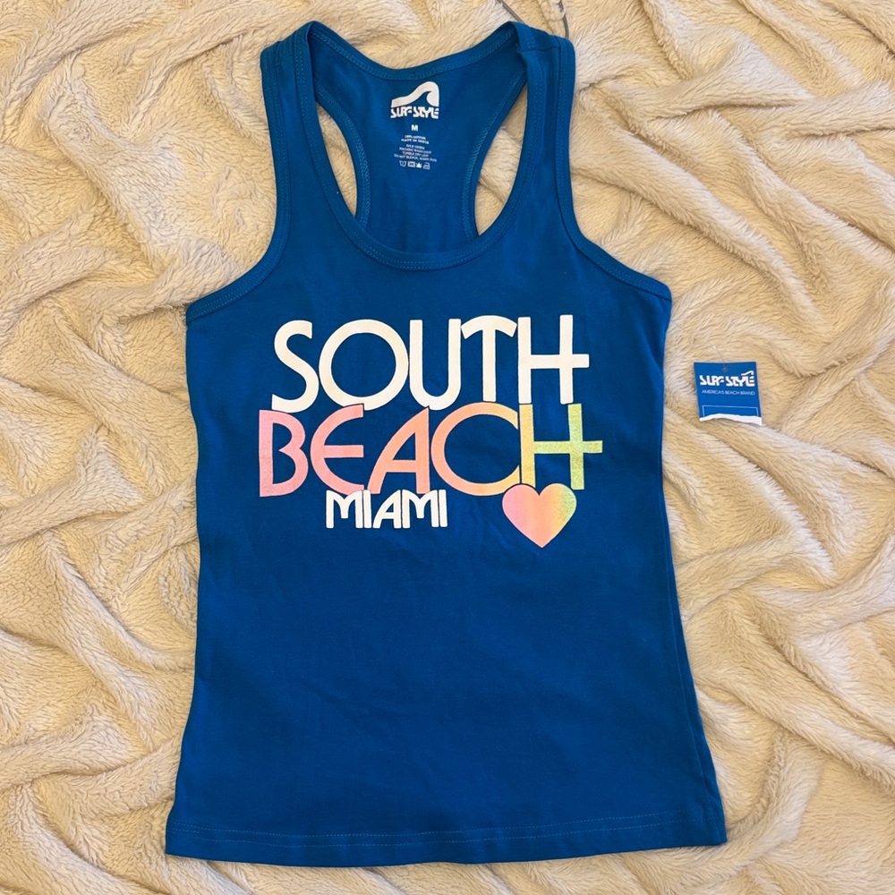 Surf Style Women's Blue South Beach Miami Tank. New with tag